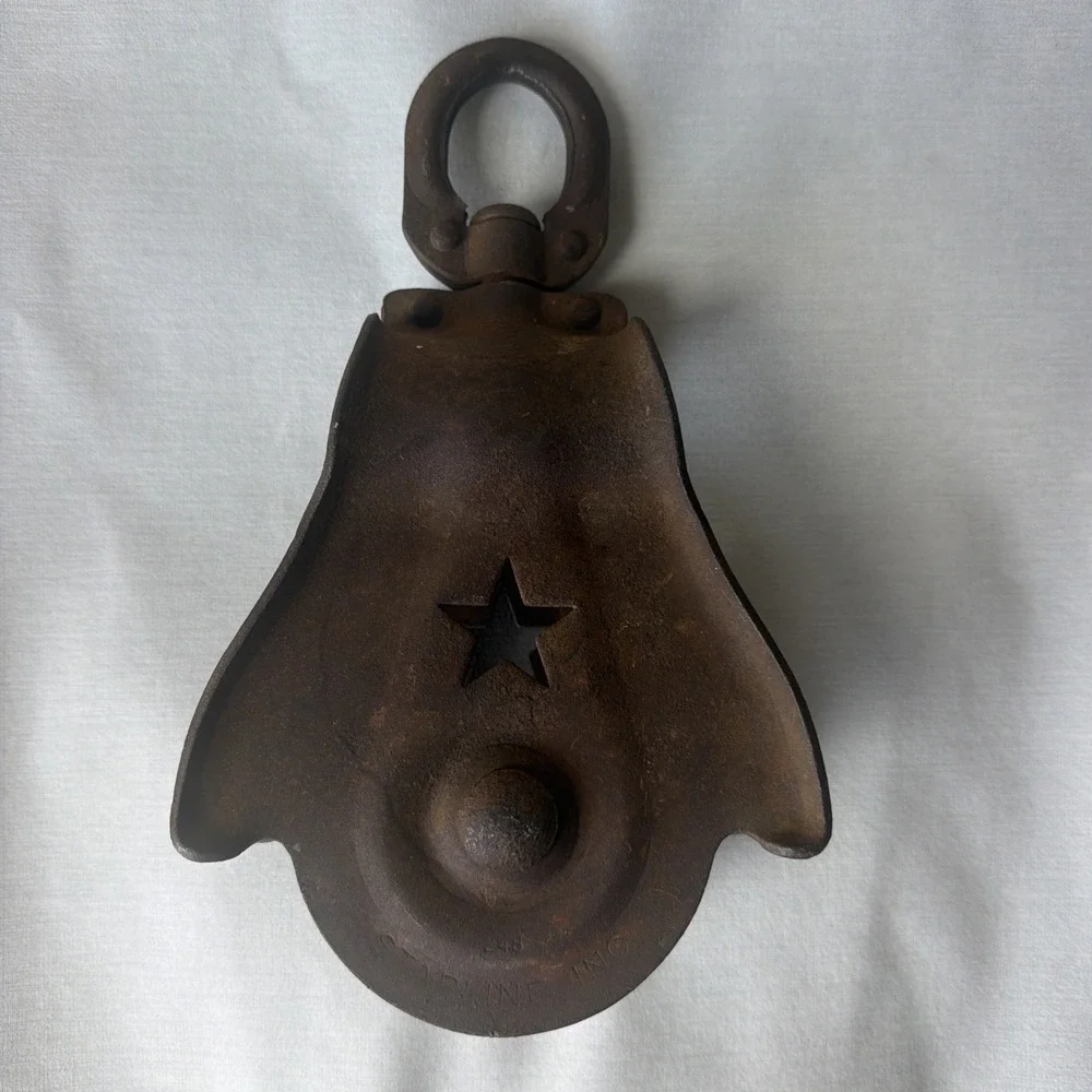 Vintage Primitive Cast Iron Starline Barn Swivel Pulley - Cottagecore Rustic